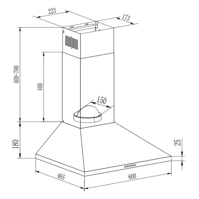 Купольная вытяжка Evelux, 60 см, 3 скорости, производительность 750 м3/ч, кнопочное управление, цвет белый Favorite 60 W