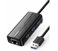 Адаптер сетевой UGREEN 20265 USB 3.0 Hub with Gigabit Ethernet Adapter. Цвет: черный