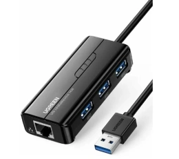 Адаптер сетевой UGREEN 20265 USB 3.0 Hub with Gigabit Ethernet Adapter. Цвет: черный