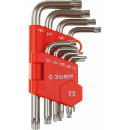 Набор имбусовых коротких ключей TORX Т10-Т50, 9 шт ЗУБР МАСТЕР 27462-1_z02