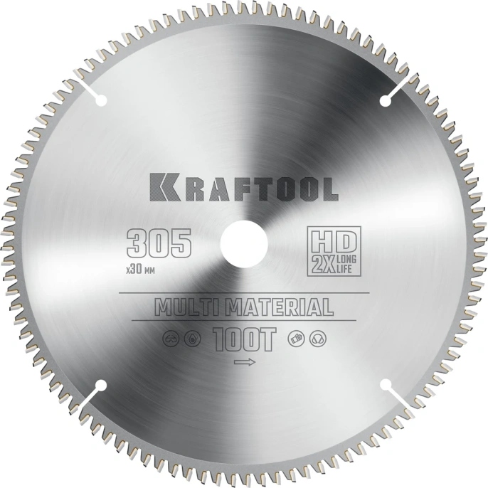 Диск пильный по алюминию KRAFTOOL Multi material 305x30 мм, 100Т 36953-305-30
