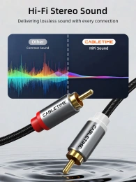 Кабель стерео CABLETIME CF43P (CT-RCA-AG5) 5 м, 2RCA на 2RCA, медный, черный