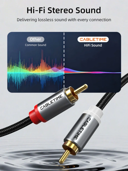 Кабель стерео CABLETIME CF43L (CT-RCA-AG2) 2 м, 2RCA на 2RCA, медный, черный