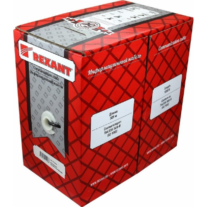 Rexant 01-0120 Кабель витая пара F/UTP, CAT 5e, PVC, 1PR, 24AWG, INDOOR, SOLID, серый, 305м