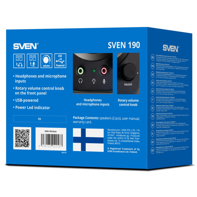 Колонки SVEN 190, 2.0, чёрный, USB, мощность 2x3 Вт RMS SV-022587