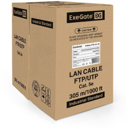 Кабель ExeGate FUTP4-C5e-CCA-S24-IN-PVC-GY-305 FTP 4 пары кат.5e CCA, 24AWG, экран, бухта 305м, серый, PVC EX190970RUS