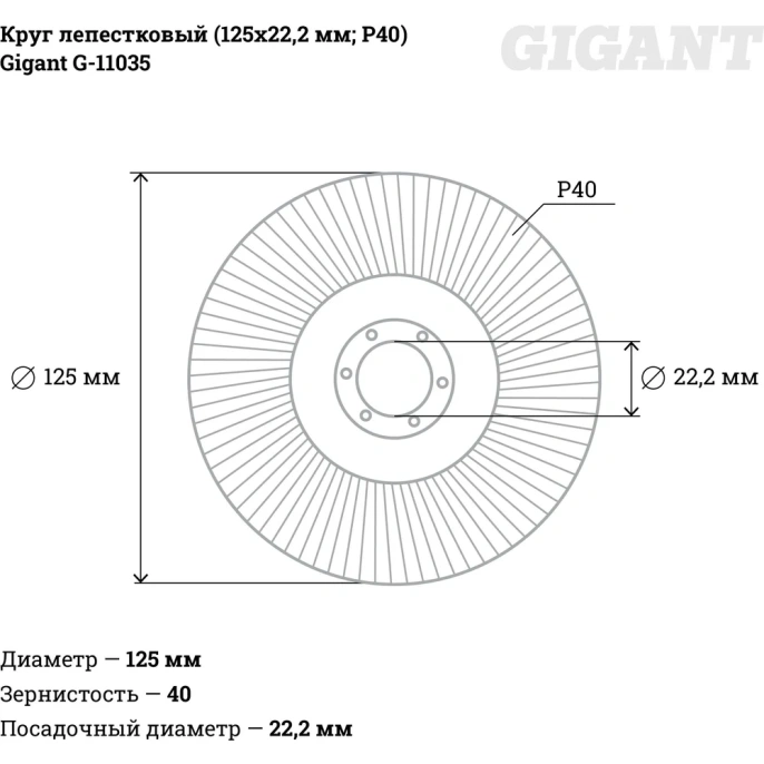 Круг лепестковый 125x22.2 мм; P40 Gigant G-11035