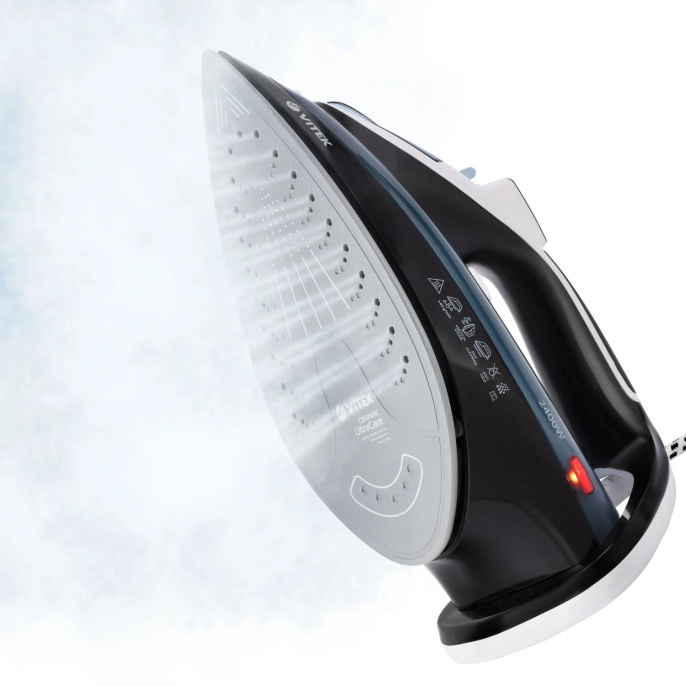Утюг Vitek VT-8304,  с паровым ударом,  2400Вт,  с автоотключением,  черный и белый/синий