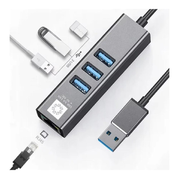 5bites Кабель-адаптер UA3-45-11BK USB3.0 сетевая карта / 3*USB3.0 / RJ45 1G / AL / GREY