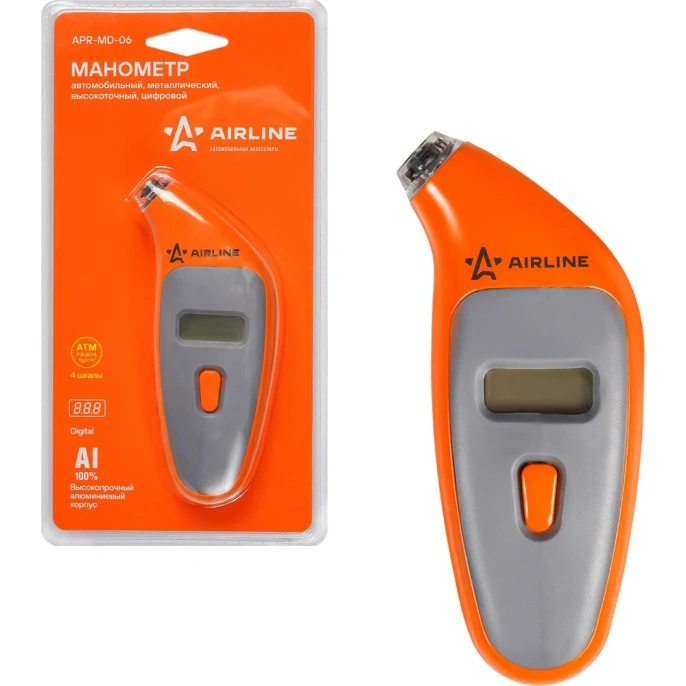 Манометр цифровой металлический Airline, с подсветкой, ЖК дисплей, 7 АТМ APR-MD-06
