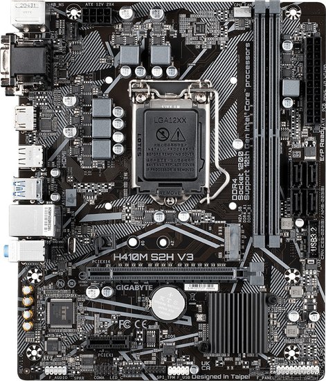 Материнская плата GigaByte H410M S2H V3 mATX, сокет Intel LGA1200, чипсет Intel H510, память 2xDDR4, слоты: 1xPCIe x16, 1xPCIe x1, 1xM.2