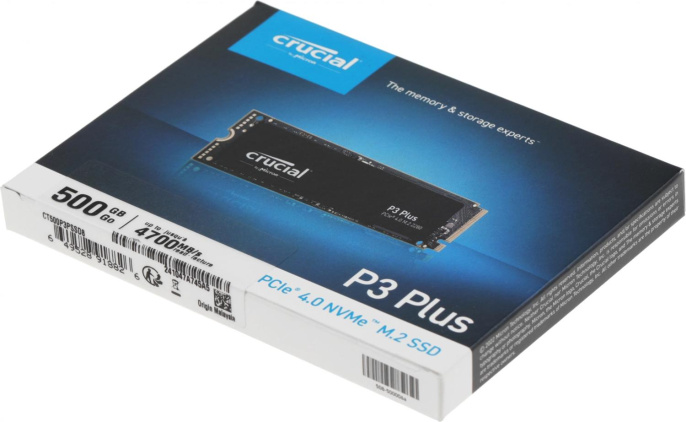 SSD накопитель Crucial P3 Plus CT500P3PSSD8 500ГБ, M.2 2280, PCIe 4.0 x4, NVMe, M.2