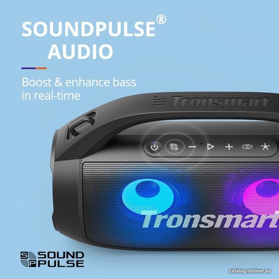 Портативная колонка Tronsmart Bang SE 40W стереозвук, IPX6, Bluetooth 5.3, ультрапортативная с ручкой и съемным ремешком, 3 режима освещения, 60 Гц – 20 кГц, 24 часа
