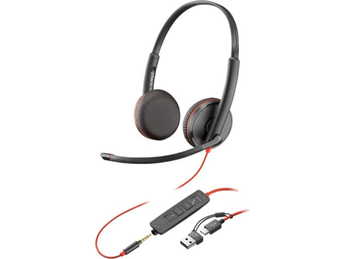 Гарнитура проводная Poly Blackwire 3225 Stereo USB-C Headset +3.5mm Plug +USB-C/A Adapter Bulk 8X229A6