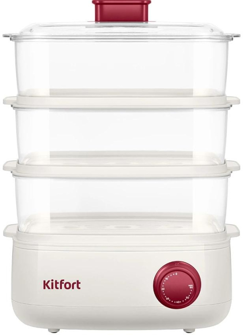 Пароварка KitFort КТ-6830,  белый и красный