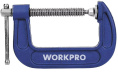 Зажим WorkPro WP232016 25мм C-образный, рама из легированной стали, винт с хромированным покрытием, поворотный механизм, подходит для большинства применений в деревообработке и металлообработке