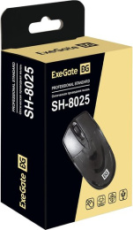 Мышь ExeGate Professional Standard SH-8025 USB, оптическая, 1000dpi, 3D, 3 кнопки и колесо прокрутки, длина кабеля 1,5м, черная, Color Box EX295306RUS