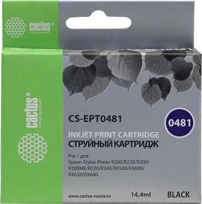 Картридж струйный Cactus CS-EPT0481 черный (16мл) для Epson Stylus Photo R200/R220/R300/R320/R340/RX500/RX600/RX620/RX640