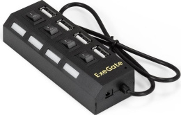 USB-Хаб концентратор 4-в-1 ExeGate DUB-42SW кабель-адаптер USB2.0 -- 4xUSB2.0, кнопки включения/отключения для каждого порта, Plug&Play, черный EX293977RUS