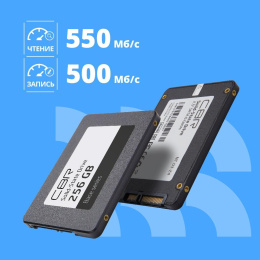 CBR SSD-256GB-2.5-BS24b, Внутренний SSD-накопитель, серия "Base", 256 GB, 2.5", SATA III 6 Gbit/s, 3D TLC NAND, R/W speed up to 550/500 MB/s, TBW TB 128, OEM