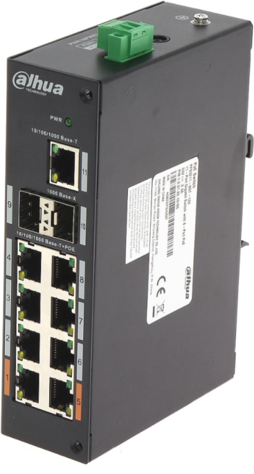 Коммутатор Dahua DH-PFS3211-8GT-120 защищенный 11-портовый гигабитный коммутатор с 8-РОЕ портами, неуправляемый; 2*1000 Base-X, 1*10/100/1000 Base-T, 8*10/100/1000 Base-T PoE порты , мощность PoE портов: 1 и 5