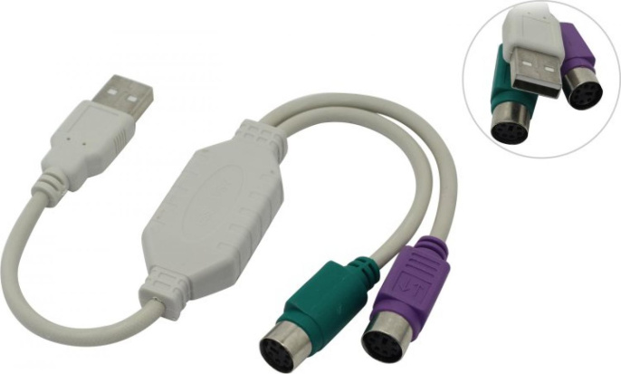 KS-is Apst KS-011 Кабель-адаптер USB - 2x PS/2 для подключения PS/2 клавиатуры и мыши к USB порту