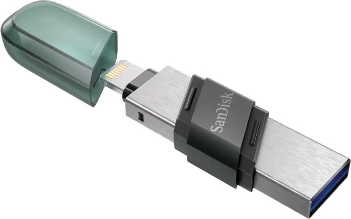 Флешка USB Sandisk iXpand Flip 64ГБ, USB3.1, зеленый и серебристый [sdix90n-064g-gn6nn]