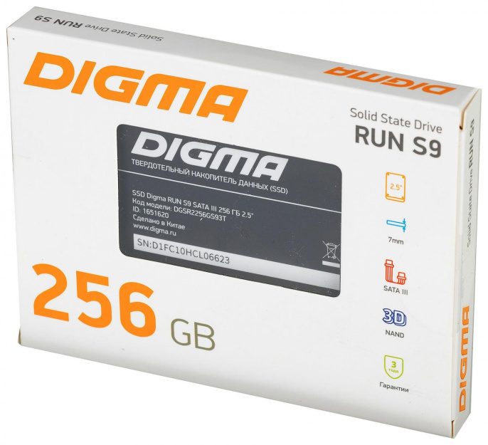 SSD накопитель Digma Run S9 DGSR2256GS93T 256ГБ, 2.5", SATA III,  SATA,  rtl