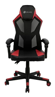 Кресло игровое Оклик 121G красный кожзам с подголов. крестов. пластик черный