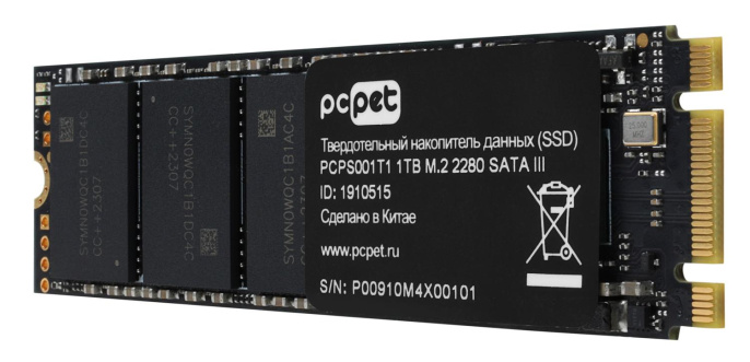 SSD накопитель PC PET PCPS001T1 1ТБ, M.2 2280, SATA III,  M.2,  oem