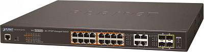 Коммутатор PLANET GS-4210-16UP4C IPv6/IPv4, 16-Port Managed 60W Ultra PoE Gigabit Ethernet Switch + 4-Port Gigabit Combo TP/SFP (400W PoE budget, SNMPv3, 802.1Q VLAN, IGMP Snooping, SSL, SSH, ACL)