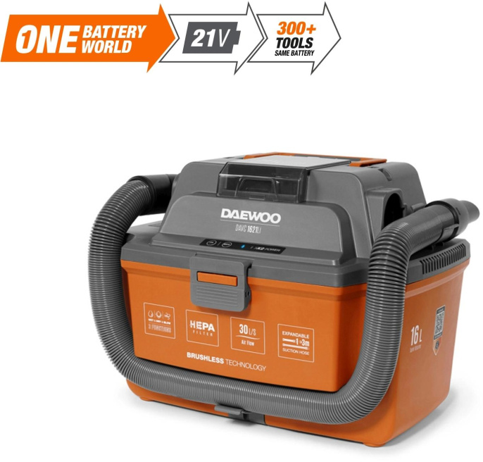 Строительный пылесос Daewoo DAVC 1621Li SET,  аккумуляторный,  оранжевый
