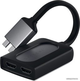 Адаптер Satechi Type-C Dual HDMI Adapter для MacBook с двумя портами USB-C. Порты 2 x HDMI 4K 60Hz, 1 x USB-C PD. Цвет серый космос. (ST-TCDHAM)