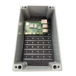 Корпус ACD XG387 Metal case IP65, 200*120*80mm, металлический, 3 отверстия 28 + 28 + 23мм с резиновыми заглушками, цвет серебристый, совместим с Raspberry Pi 3B, 3B+, 4, Orange Pi {12}