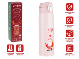 Термос, 480 мл, нержавеющая сталь, MERRY CHRISTMAS, розовый, PERFECTO LINEA 27-225475