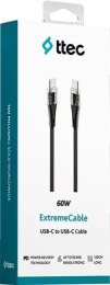 Кабель зарядный и дата TTEC ExtremeCable Ekstra Durable Transparent USB-C-USB-C 60W PD/QC Fast Charging&Data Cable. Длина: 120 см. Цвет: черный (2DK58S)