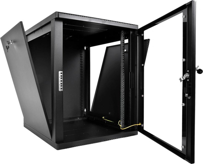 Шкаф коммутационный ЦМО ШРН-М-12.650-9005 настенный 12U 600x650мм пер.дв.стекл 120кг черный 581мм 25.1кг 180град. 610мм IP20 металл