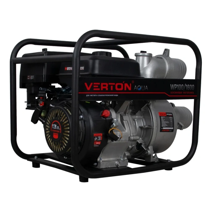 Мотопомпа VERTON WP 100/1600 13л.с/389см3, 100мм/4", 1600л/мин, 96м3/ч,h8м/30, d8мм 01.17548.17555