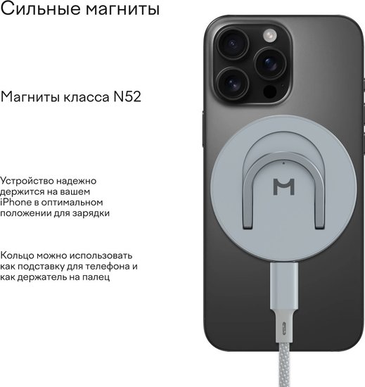 Беспроводное зарядное устройство Magssory Coin Серебристый (WCH015) (15Вт, Quick Charger, Power delivery, с магниным кабелем, совместимо с Magsafe)