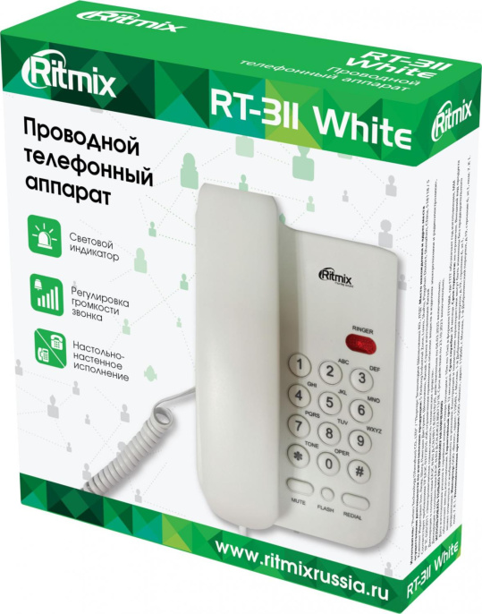 Проводной телефон Ritmix RT-311, белый