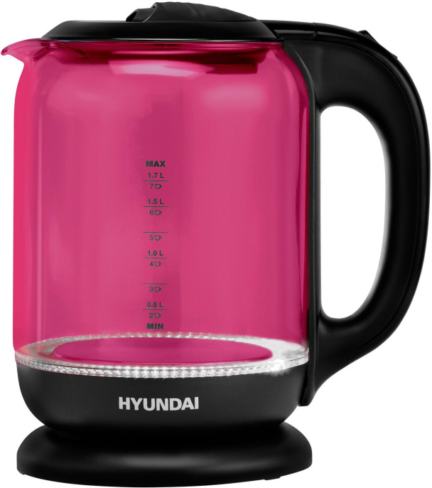 Чайник электрический Hyundai HYK-G4808 1.7л. 2200Вт малиновый/черный корпус: стекло