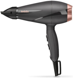 Фен BaByliss 6713DE 2200 Вт, AC мотор, ионизация, независимая регулировка температуры, 2 скорости, 2 температурных режима, кабель питания: 2.8 м, цвет: черный, серебристый