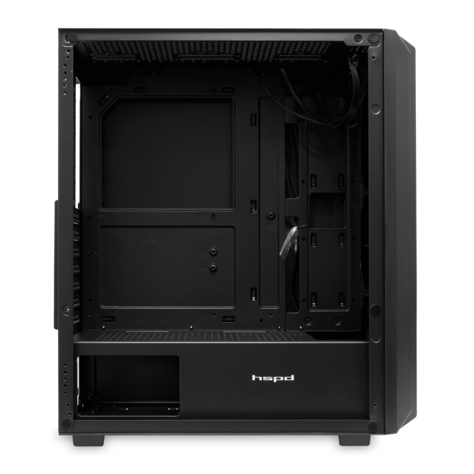 Корпус без блока питания Case HSPD M730, Mesh Mid Tower, Black, TG, 0.4 SPCC, no fans, E-ATX, ATX, mATX, mITX, 155/280/175-200mm, 2x2.5", 2x3.5", 7xPCI, 1xUSB-A 3.0, 2xUSB-A 1.0, 335x193x445mm (M730-TGBK)
