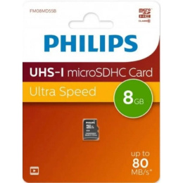 Флеш карта microSD 8GB PHILIPS High Speed microSDHC Class 10 80MB/s FM08MD55B/97