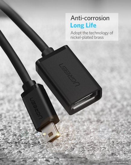 Кабель UGREEN US249 10383 Mini USB 5Pin Male To USB 2.0 A Female OTG Cable. Длина 10 см. Цвет: черный (10383_)