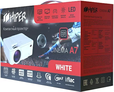 Проектор Hiper Cinema A7 White LCD 3500Lm (1280x720) 2000:1 ресурс лампы:50000часов 2xUSB typeA 1xHDMI 1кг