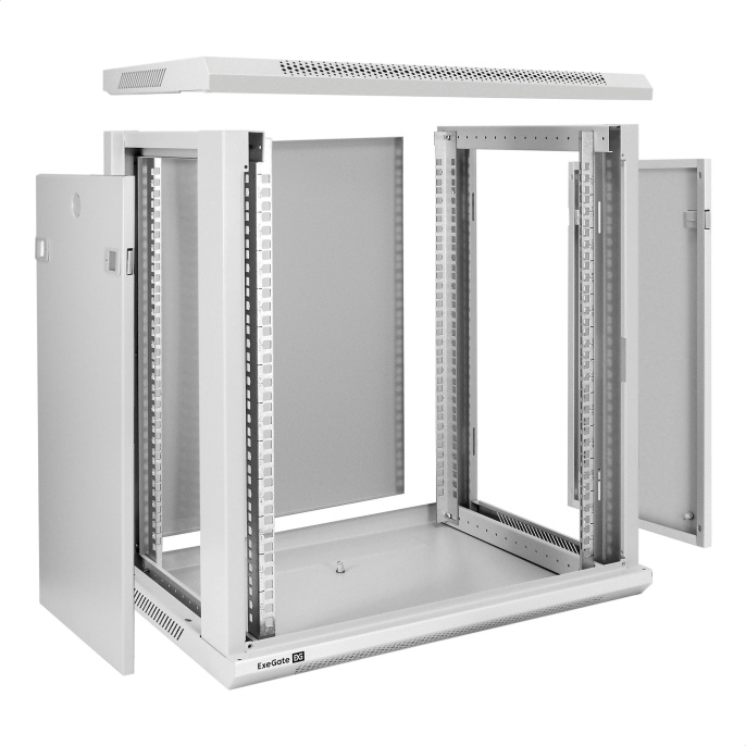 Шкаф телекоммуникационный 19" настенный 12U ExeGate EC-WM-12U.450.M.GREY (19”, 12U, 600x450x635mm (ШхГхВ), передняя дверь металл, съемные боковые панели, пыле- и влагозащита IP23, светло-серый RAL 7035) EX298615RUS