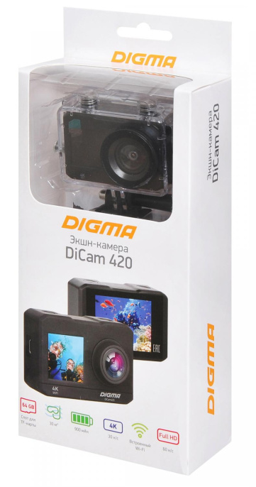 Экшн-камера DIGMA DiCam 420 4K,  WiFi,  черный [dc420]