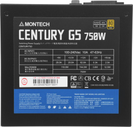 Блок питания Montech ATX 750W CENTURY GOLD G5 80+ gold 20+4pin APFC 120mm fan 10xSATA Cab Manag RTL (CENTURY GOLD G5 750)