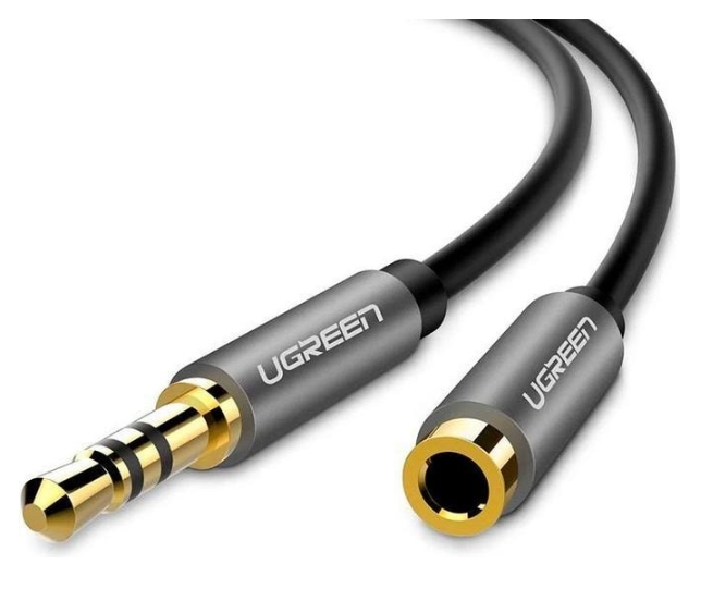Кабель UGREEN AV118 10592 3.5mm Male to 3.5mm Female Extension Cable. Длина: 1м. Цвет: черный/серый